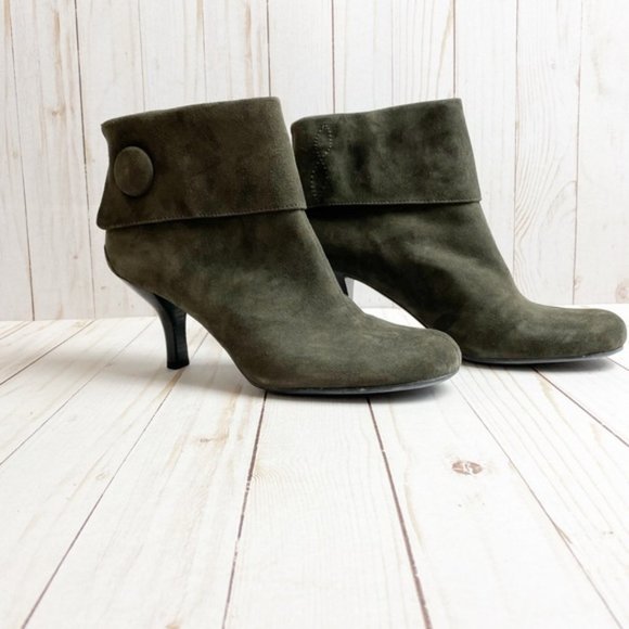 Franco Sarto Shoes - Franco Sarto Gray Suede Heel Ankle Button Booties